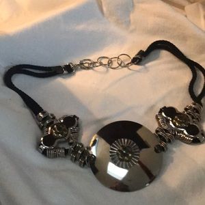 🆕Belt Silver hand tooled Medium Black cord pewter